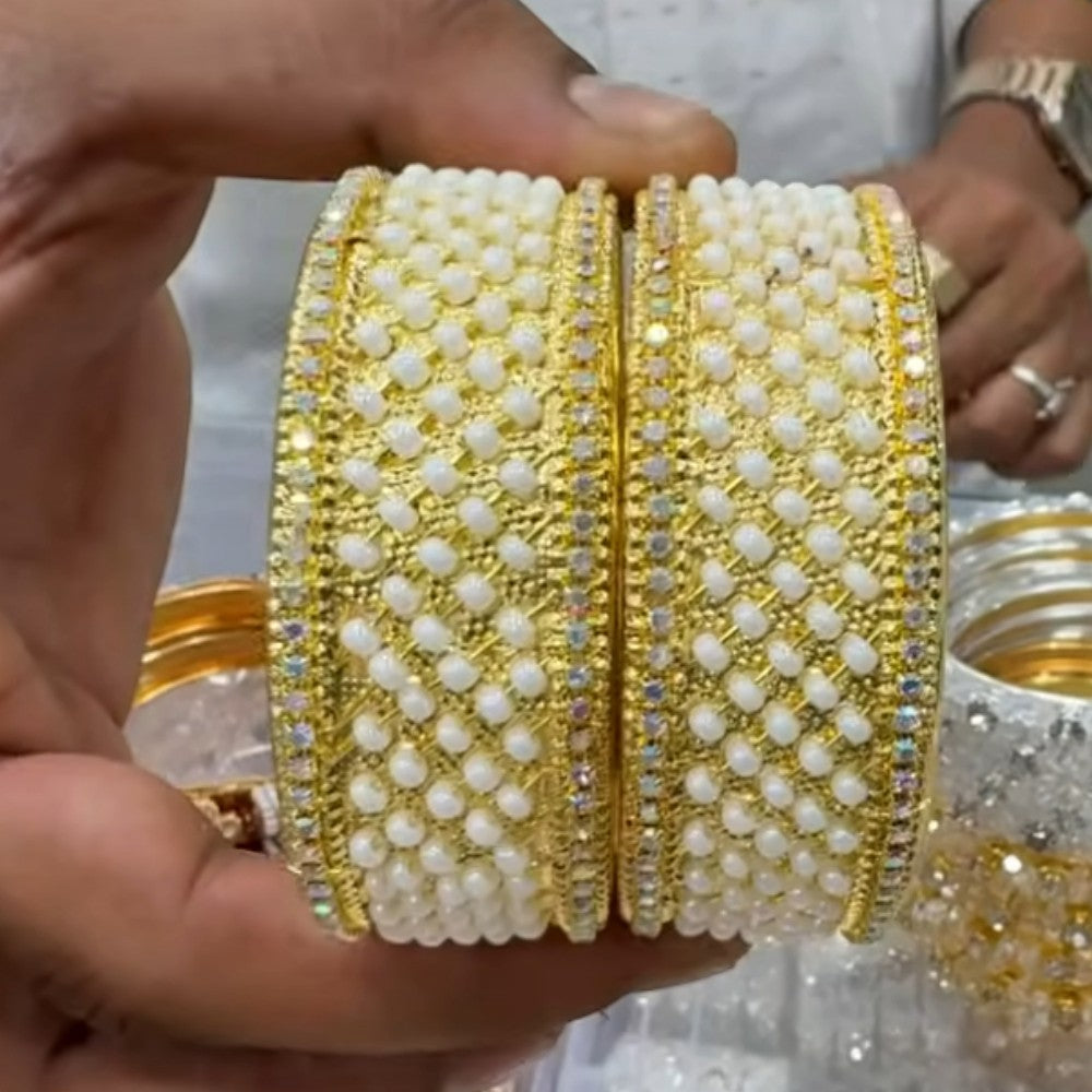 Royal Gold-Tone Pearl & Stone Studded Bridal Bangles