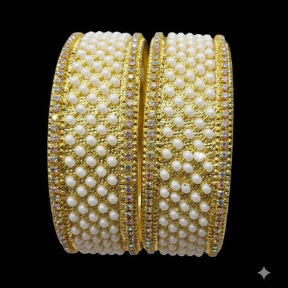 Royal Gold-Tone Pearl & Stone Studded Bridal Bangles