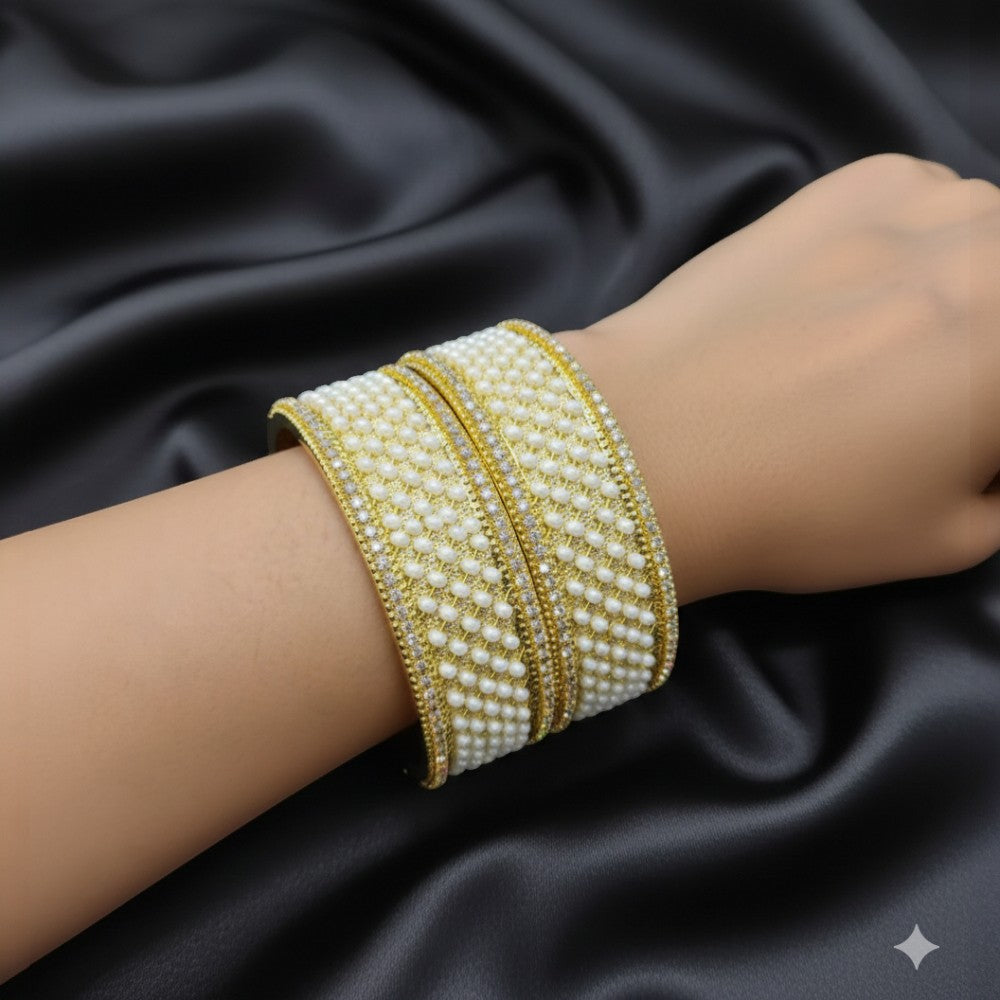 Royal Gold-Tone Pearl & Stone Studded Bridal Bangles