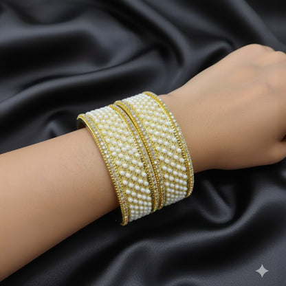 Royal Gold-Tone Pearl & Stone Studded Bridal Bangles