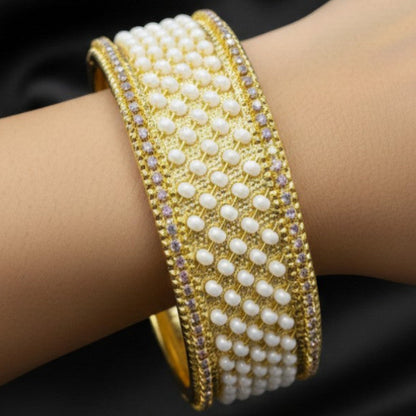 Royal Gold-Tone Pearl & Stone Studded Bridal Bangles