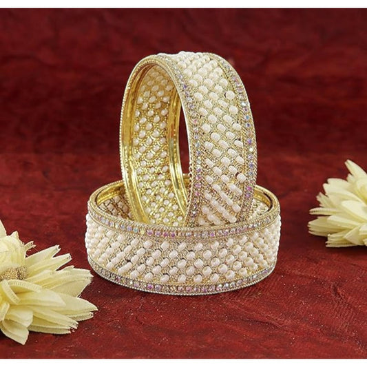 Royal Gold-Tone Pearl & Stone Studded Bridal Bangles