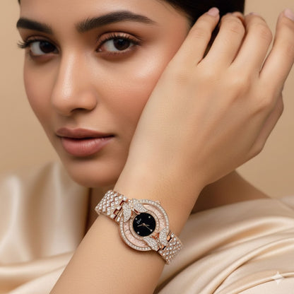 Rose Gold Crystal Butterfly Bracelet Watch for Women