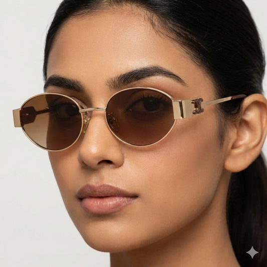 Classic Oval Metal Sunglasses with Brown Lenses