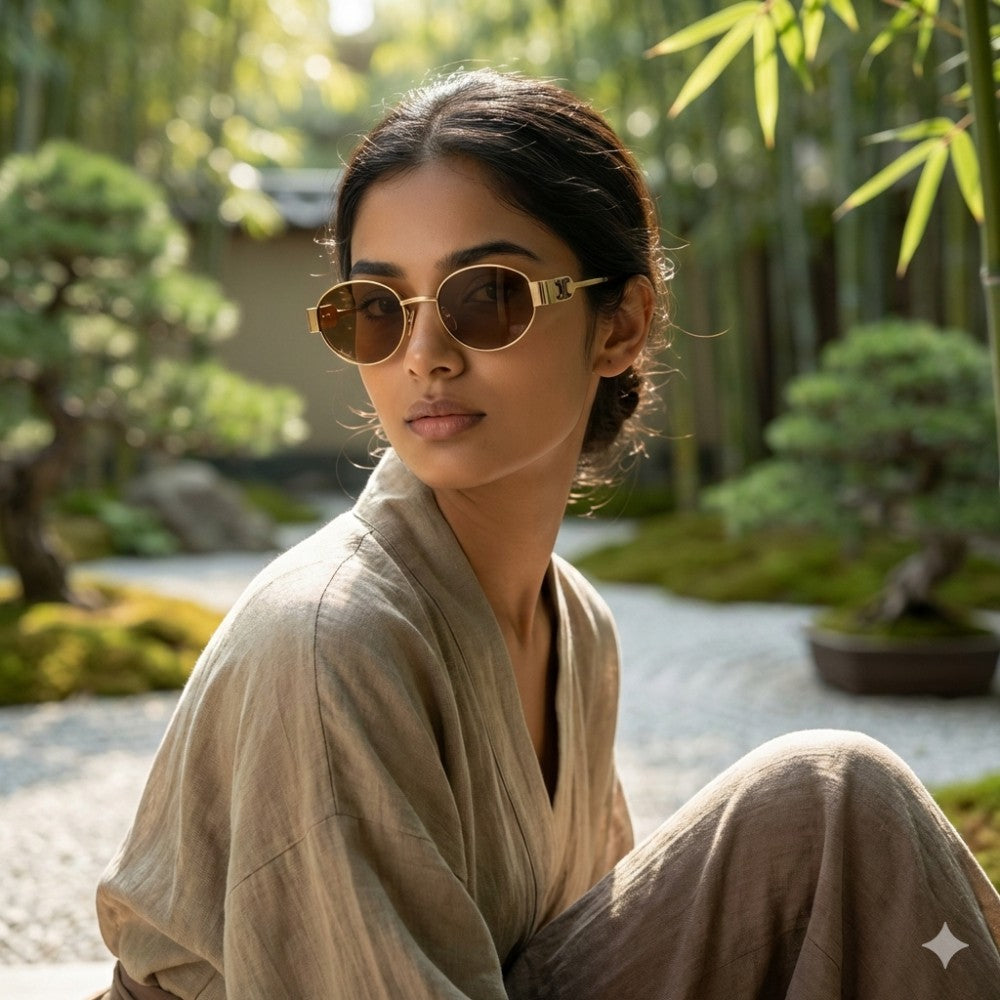 Classic Oval Metal Sunglasses with Brown Lenses