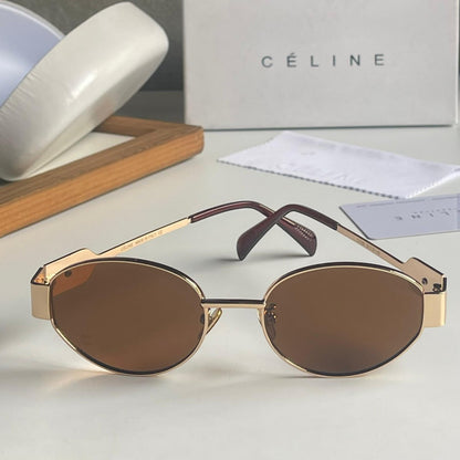 Classic Oval Metal Sunglasses with Brown Lenses
