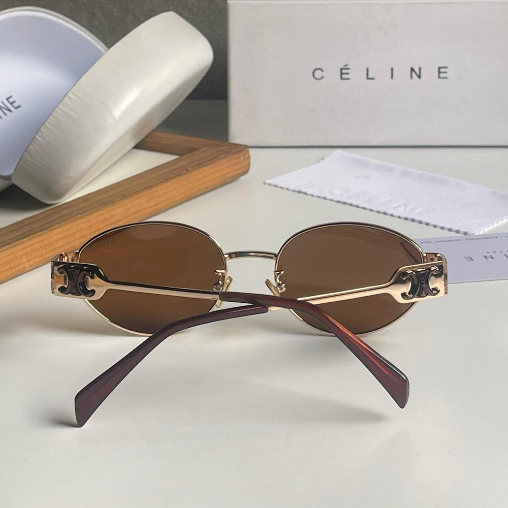 Classic Oval Metal Sunglasses with Brown Lenses