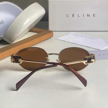 Classic Oval Metal Sunglasses with Brown Lenses