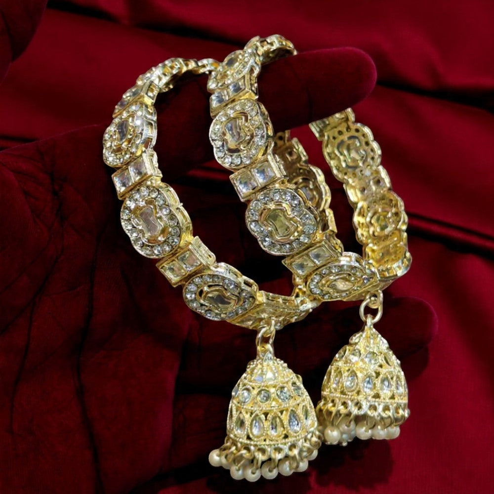 Traditional Gold-Tone Kada Bangles with Jhumka Charms