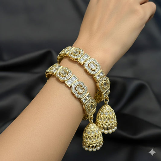 Traditional Gold-Tone Kada Bangles with Jhumka Charms