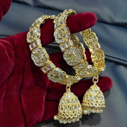 Traditional Gold-Tone Kada Bangles with Jhumka Charms