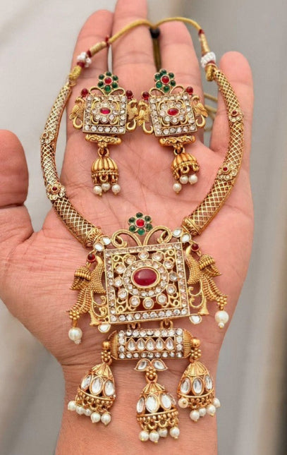 Royal Antique Gold Temple Necklace Set