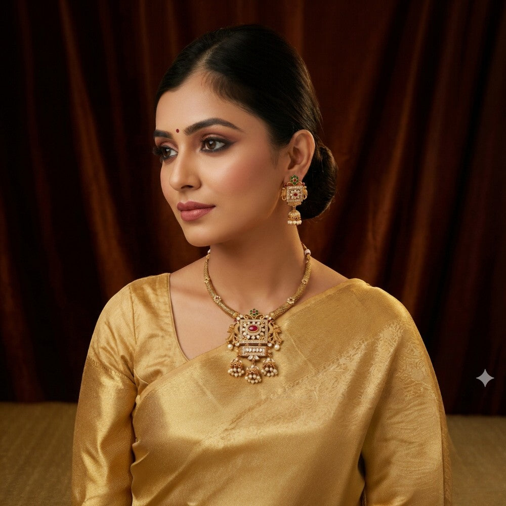 Royal Antique Gold Temple Necklace Set