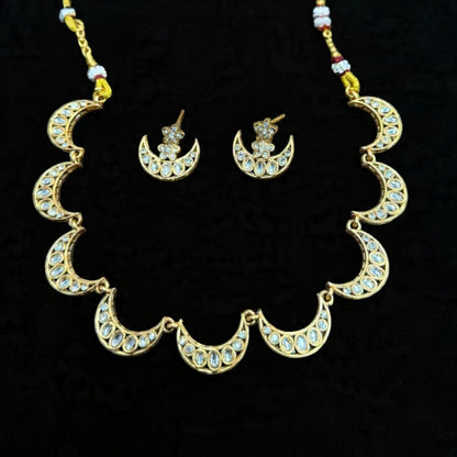 Traditional Gold-Tone Crescent Motif Necklace & Earring Set