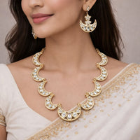 Traditional Gold-Tone Crescent Motif Necklace & Earring Set