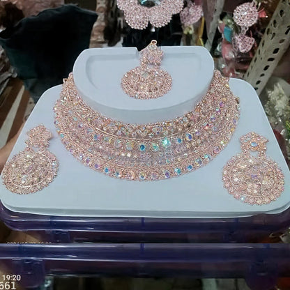 Rose Gold Necklace Set With Earrings