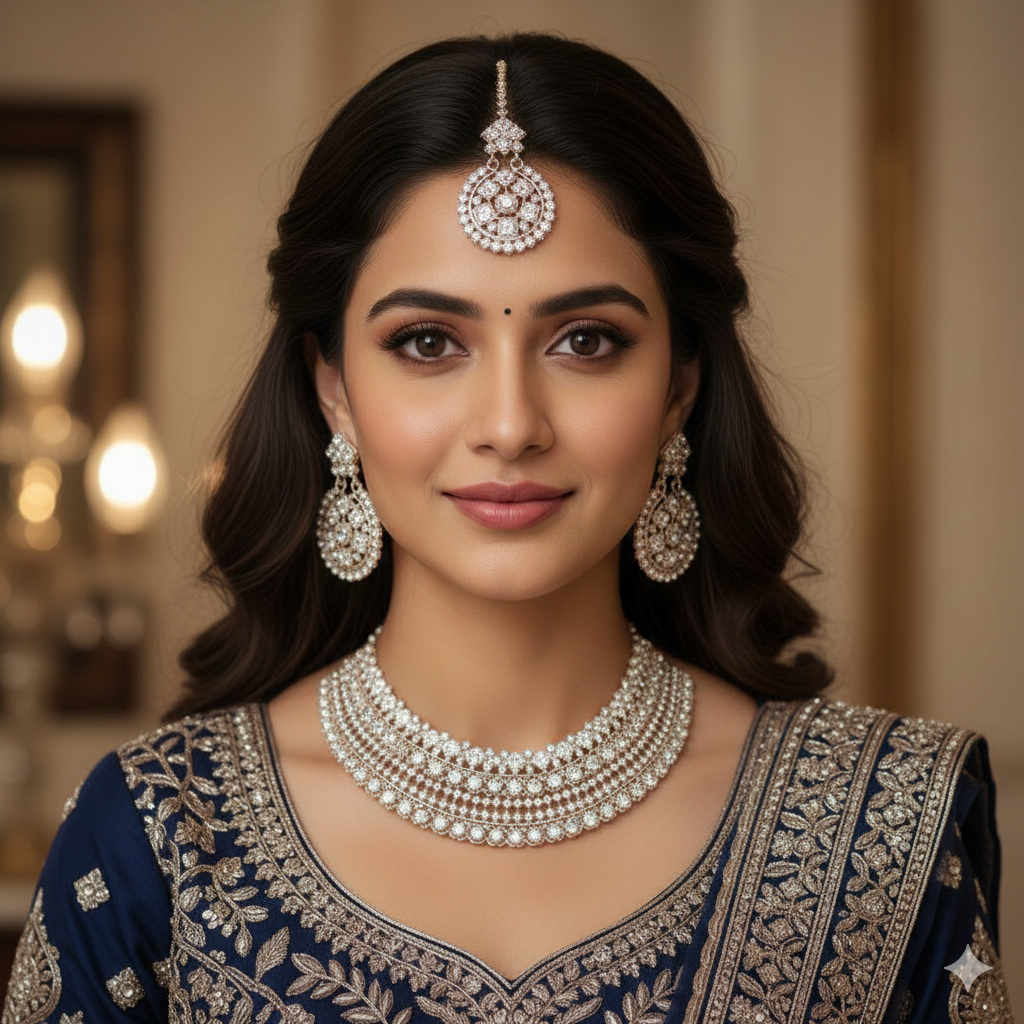 Rose Gold Necklace Set With Earrings