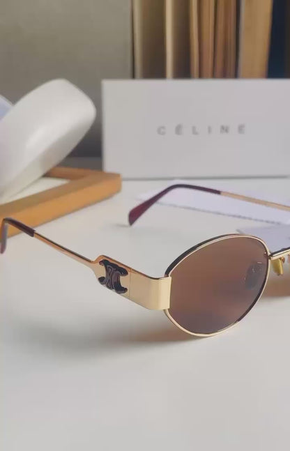 Classic Oval Metal Sunglasses with Brown Lenses