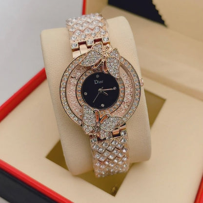 Rose Gold Crystal Butterfly Bracelet Watch for Women