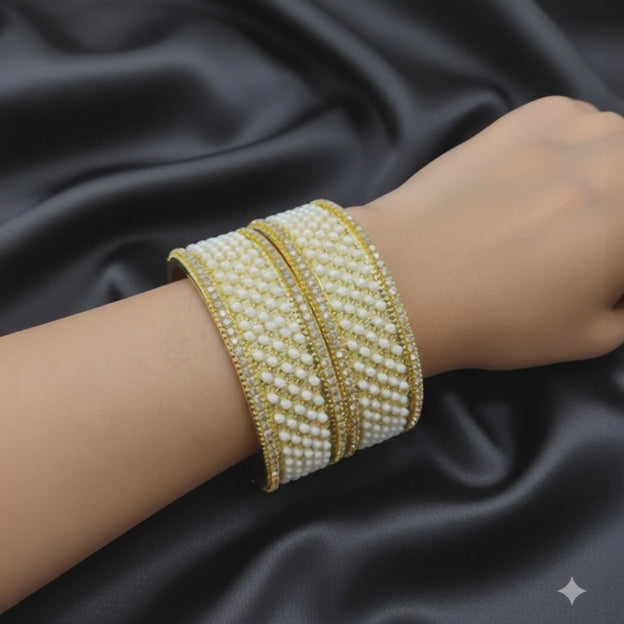 Royal Gold-Tone Pearl & Stone Studded Bridal Bangles