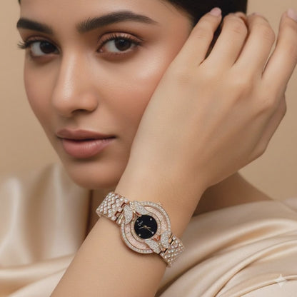 Rose Gold Crystal Butterfly Bracelet Watch for Women