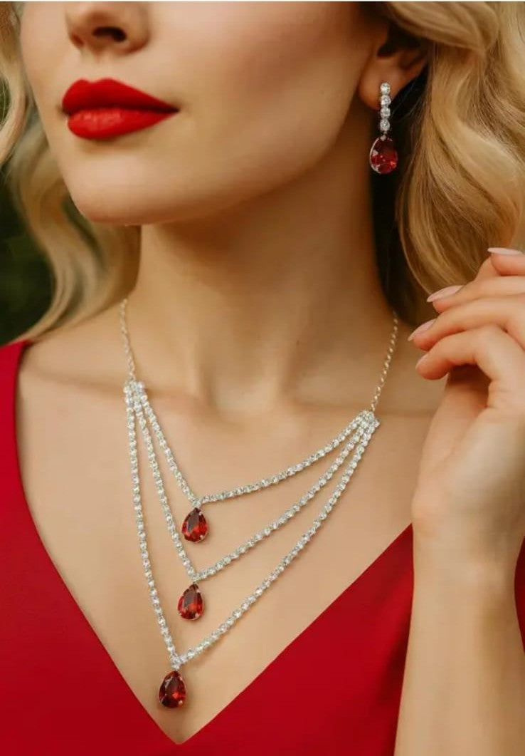 Premium Ruby Red Crystals Necklace